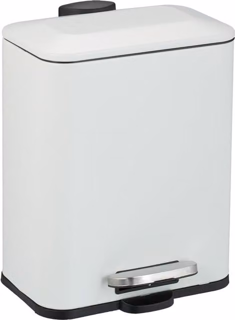 Cubo de basura para baño relaxdays con pedal, cierre suave y cubo interior extraíble, color blanco, 5 l, An/P/Al: 20 x 23 x 29 cm