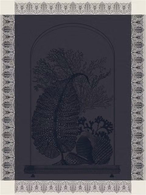 Paño de cocina de algodón con diseño floral Curiosites Minerales de Le Jacquard Français en gris y azul