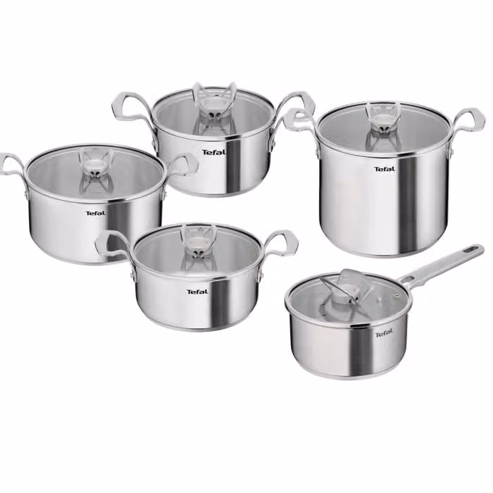 Batería de cocina Tefal Extreme de 10 piezas en acero inoxidable color plata compatible con inducción