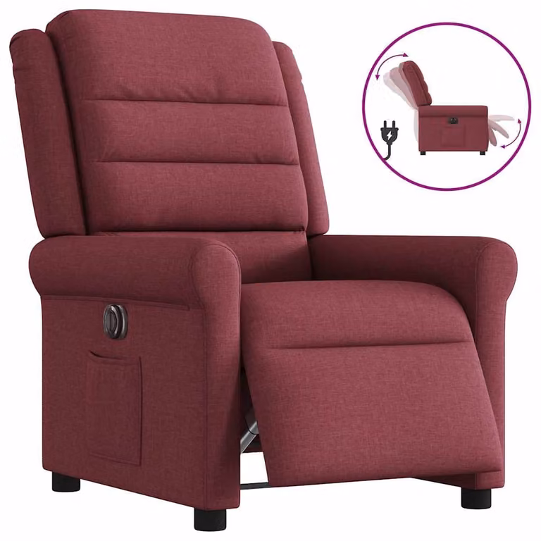 Sillón reclinable eléctrico vidaXL en tela color rojo tinto para salón