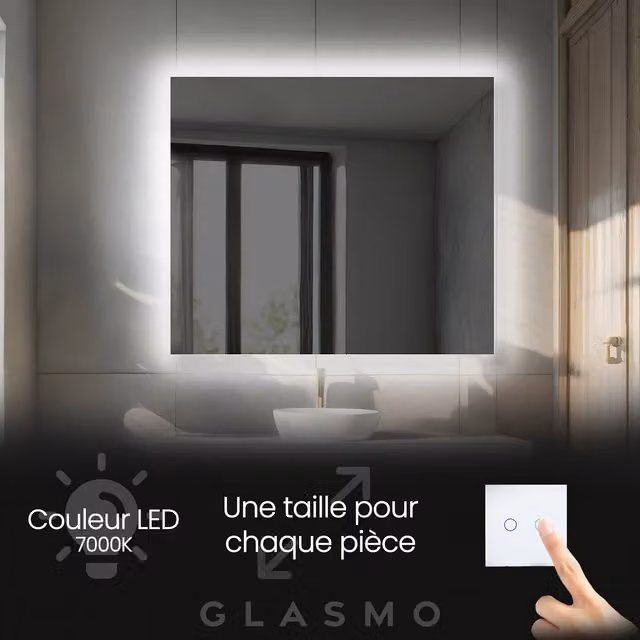 Espejo de pared con iluminación LED Ellie de ARTFORMA, diseño moderno rectangular en color blanco, An: 180 cm, Al: 100 cm
