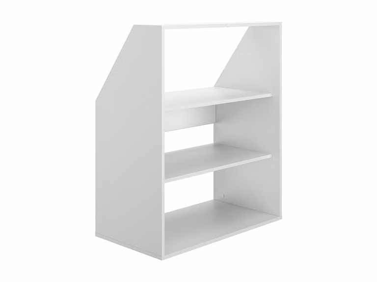 Armario inclinado para techo abuhardillado con estantes y puertas batientes ADEZIO - Blanco - An: 110,0 cm, Al: 91,3 cm, P: 50,0 cm