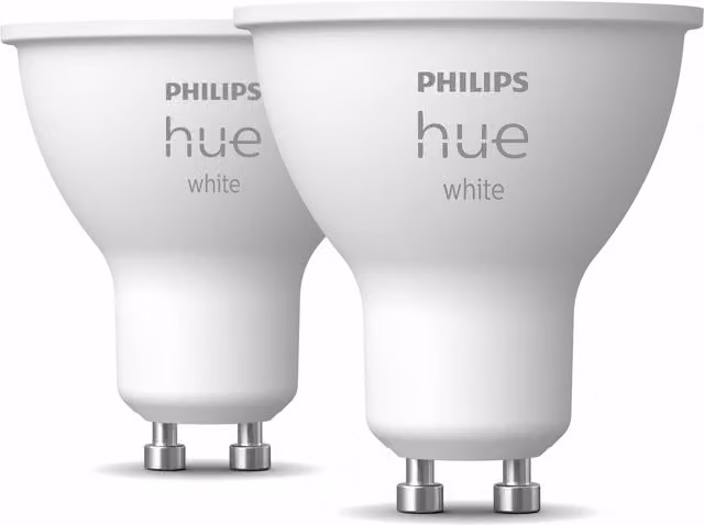 Pack de 2 reflectores LED inteligentes Philips Hue GU10 con WiFi y Bluetooth, luz blanca cálida 2700K