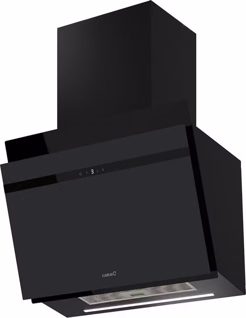 Campana Decorativa Cata Thalassa Evo 600 GBK en color negro con 6 velocidades, control por aplicación, temporizador y pantalla LED para instalación en pared