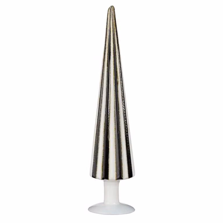 Árbol de navidad decorativo moderno de Mica Decorations en color blanco, diseño de mesa con acabado orgánico y rayas, An/P/Al: 9 x 9 x 39,5 cm