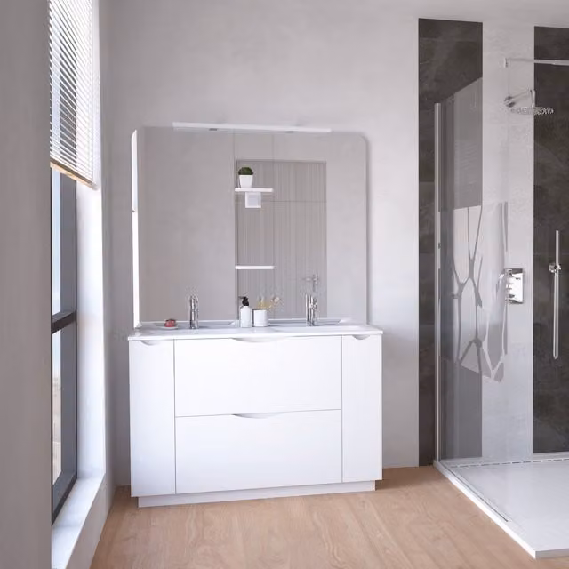 Mueble de lavabo Palermo de Ondee en color blanco lacado para baño con iluminación LED y cajones internos