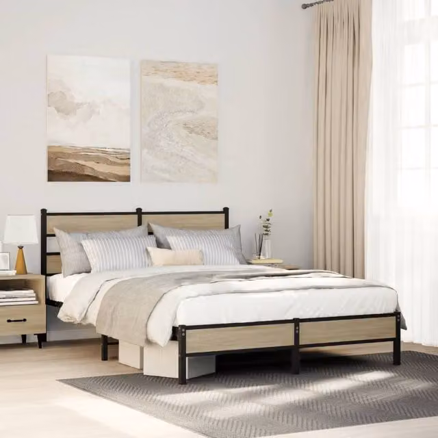 Estructura de cama Maison exclusive en madera y metal color roble sonoma An/P/Al: 137 x 196 x 91,5 cm