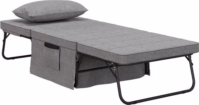 Sillón cama HOMCOM tapizado en lino gris con respaldo ajustable de 5 niveles y almohada acolchada An/P/Al: 75 x 80 x 74 cm