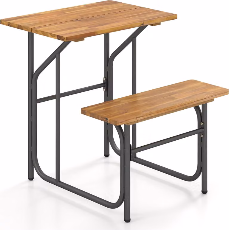 Mesa de exterior Northix de madera de acacia y metal para jardín, terraza o balcón, rectangular y con superficie plegable, An/P/Al: 80 x 75 x 70 cm