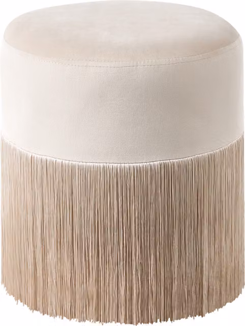 Puf Otomana Virginia de Beliani en terciopelo beige con diseño redondo y borlas