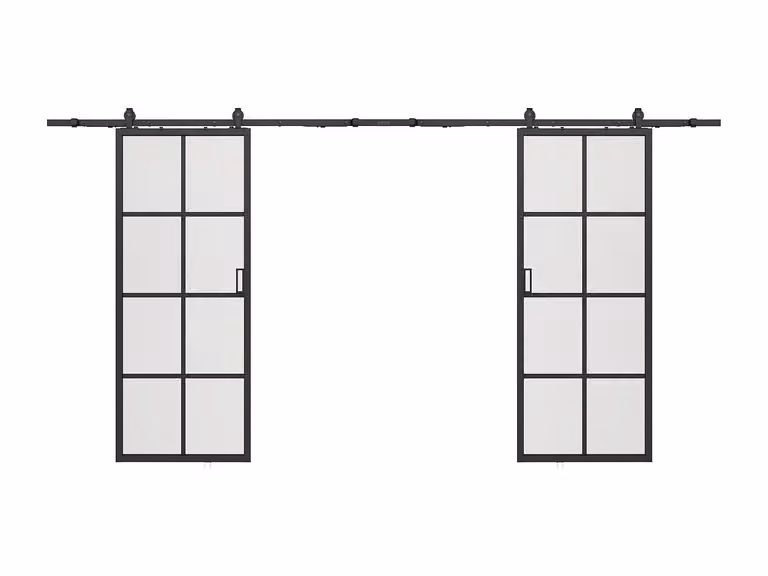 Puerta corredera doble WILDEN II de aluminio y vidrio templado en color negro, reversible, An/P/Al: 63 x 0 x 205 cm (2 unidades)