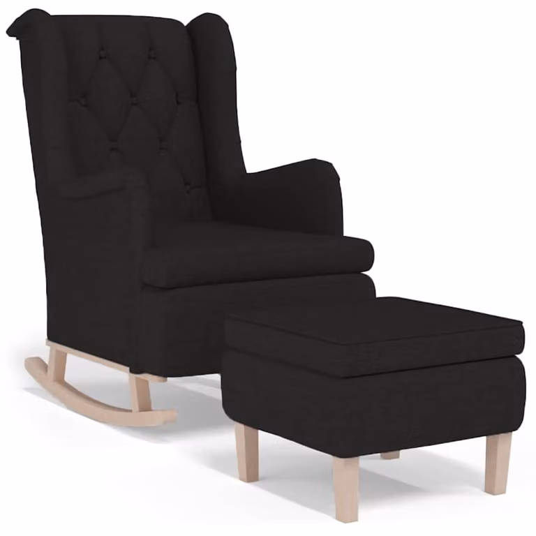 Sillón mecedora con taburete de tela vidaXL en color negro
