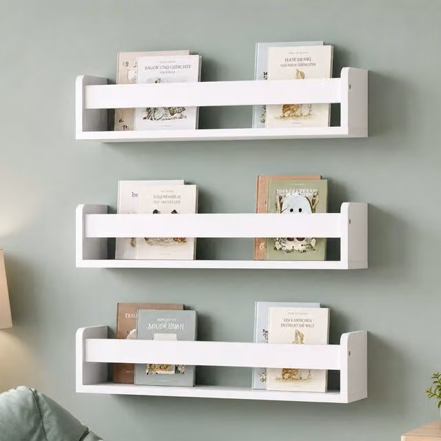 Set de 3 estanterías infantiles de pared Relaxdays en MDF blanco para montaje mural, An/Al/P: 58 x 10 x 12 cm