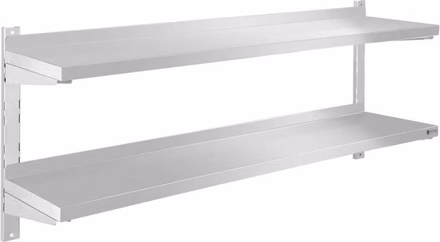 Estante de pared metálico Royal Catering con 2 baldas ajustables en color plata, An/P/Al: 139.8 x 30 x 55 cm