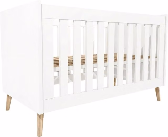 Cuna con opción colecho Ikid Firenze de estilo escandinavo en color roble y blanco, An/P/Al: 120 x 60 x 125 cm