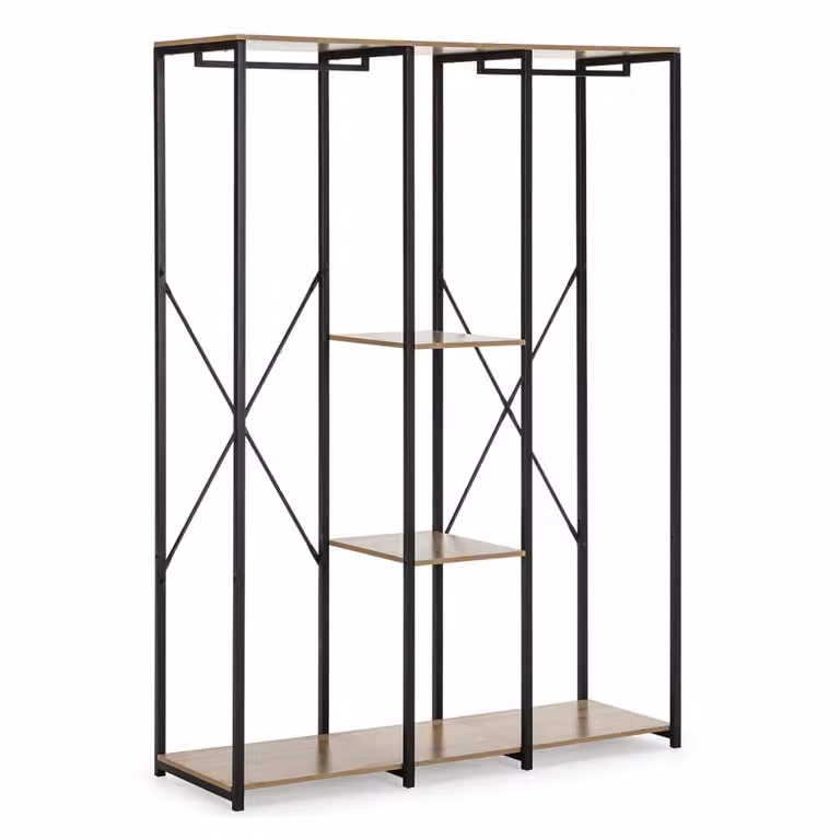 Armario vestidor HOMN con 3 estantes y 2 barras, color roble y negro, An/P/Al: 103.5 x 40.5 x 167 cm