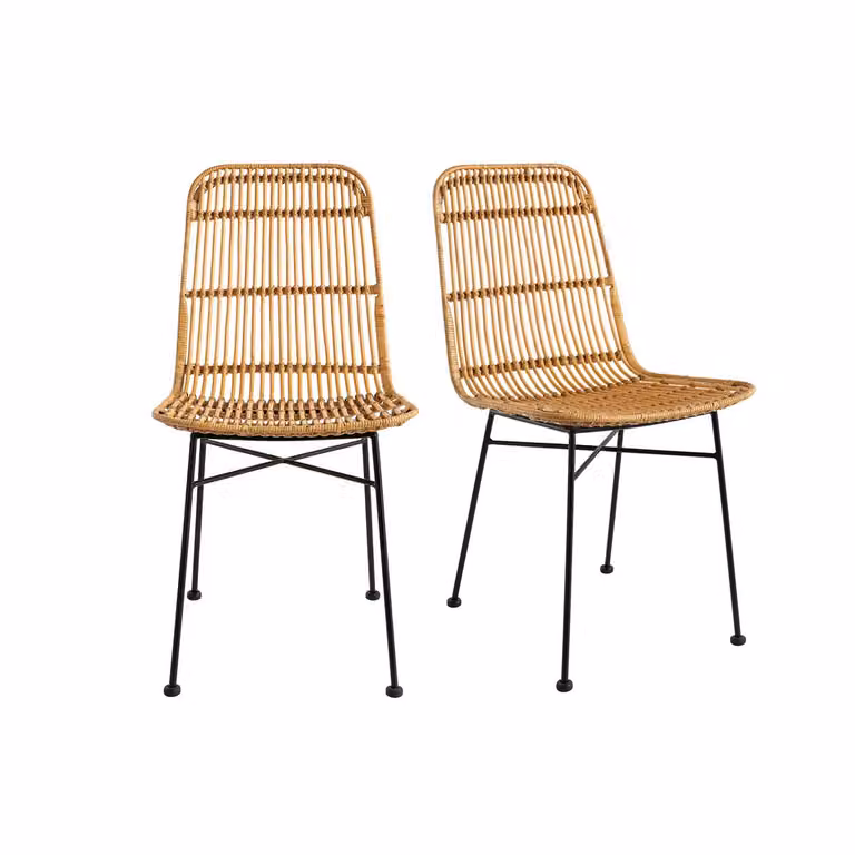 Lote de 2 sillas Malacca de Miliboo en ratán natural y metal color beige y marrón