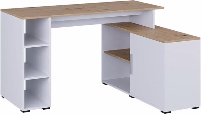 Escritorio de esquina Vicco Rudy en blanco y marrón, An/P/Al: 135 x 110 x 75,5 cm