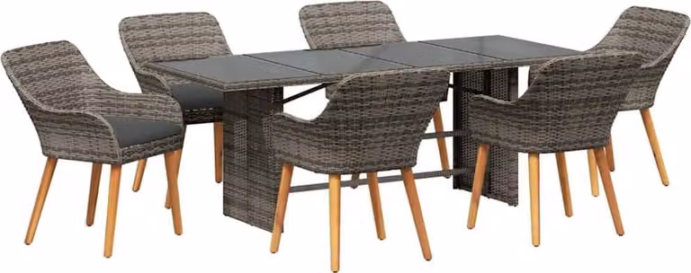 Conjunto de comedor de jardín Syfax de 7 piezas en ratán sintético gris y metal para terraza o jardín