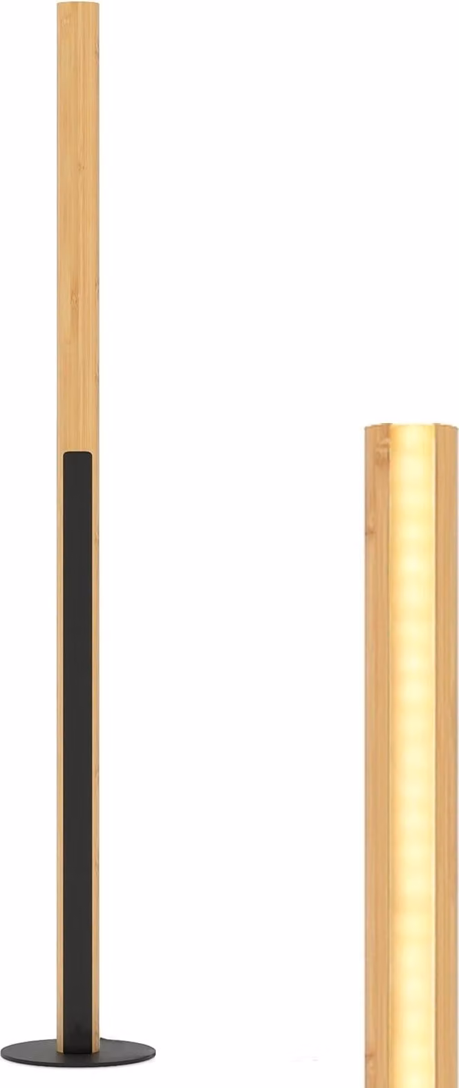 Lámpara de pie LED Northix de bambú y metal con regulador de intensidad y interruptor de pie, multicolor, Altura: 122 cm