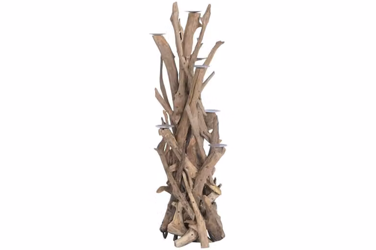 Portavelas de madera NIYLO color marrón para tealight An/P/Al: 45 x 45 x 130 cm