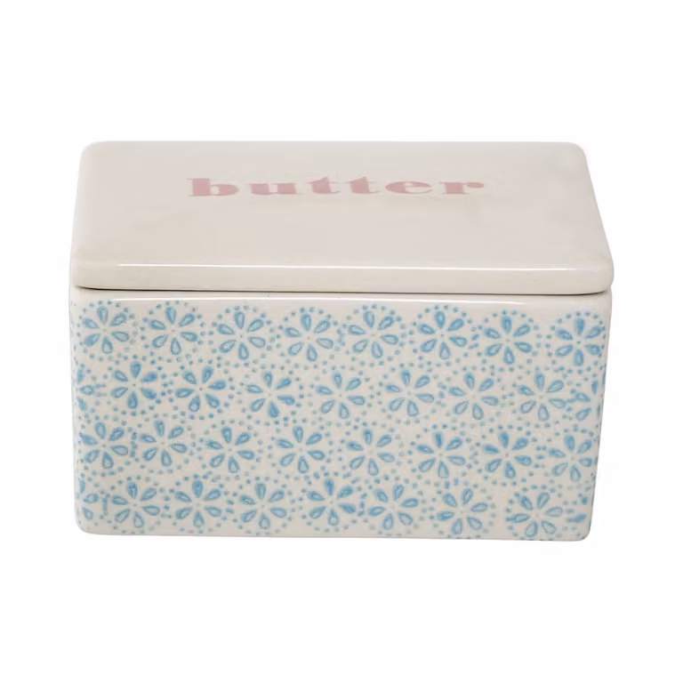 Mantequera de gres Bloomingville en azul y rosa An/P/Al: 12,5 x 9 x 7 cm