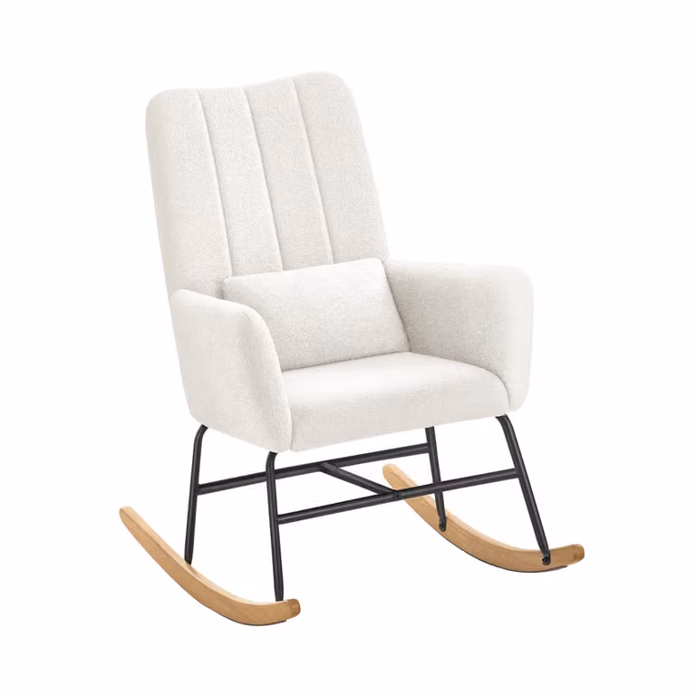 Silla Mecedora Reclinable SONGMICS HOME con Reposabrazos y Estructura de Madera y Metal en Blanco