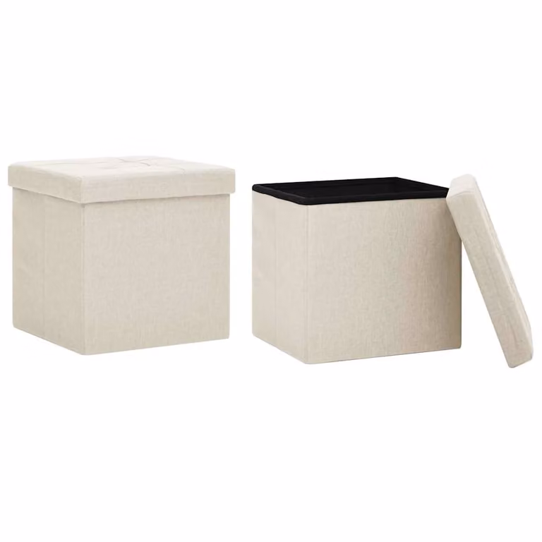 Set de 2 taburetes de almacenaje plegables vidaXL en lino sintético color crema y beige