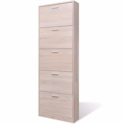 Zapatero de madera Helloshop26 con cajones para entrada o dormitorio, capacidad para 15 pares, color marrón y beige