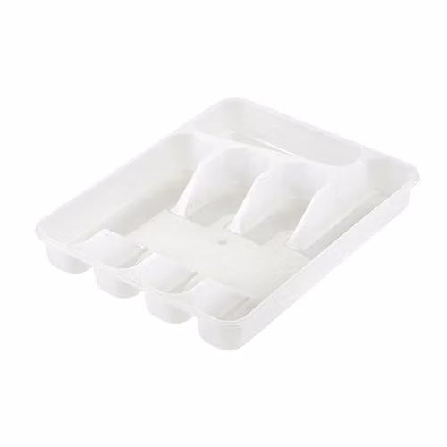 Organizador de cubertería Keeeper Pablo con 5 compartimentos, blanco y transparente, An/P/Al: 33.5 x 26.5 x 5 cm