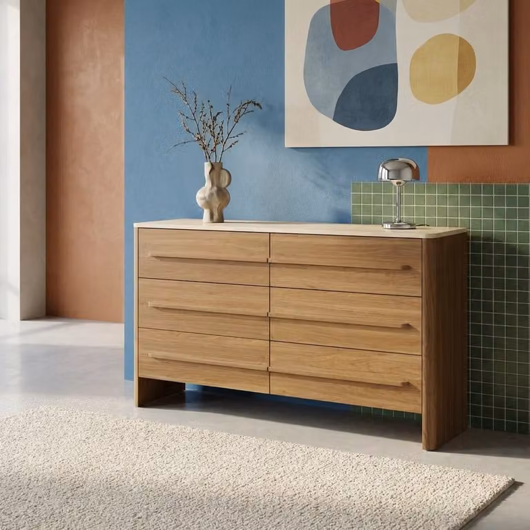 Cómoda moderna SWEEEK de madera en color nogal con acabado mate, An/P/Al: 120 x 40 x 74 cm