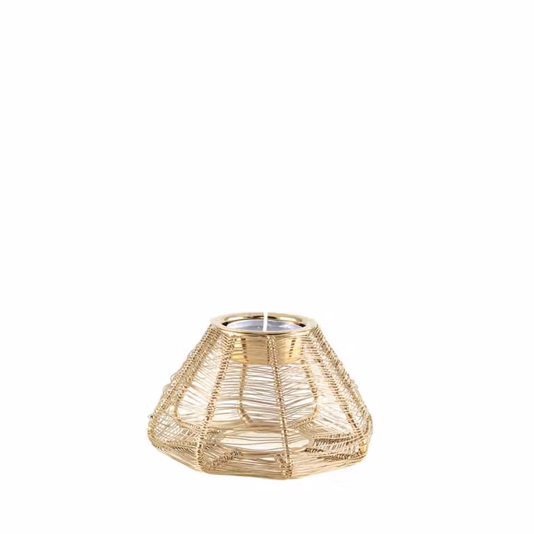 Portavela cónico de alambre dorado Aulica para tealight, An/P/Al: 11 x 11 x 6 cm