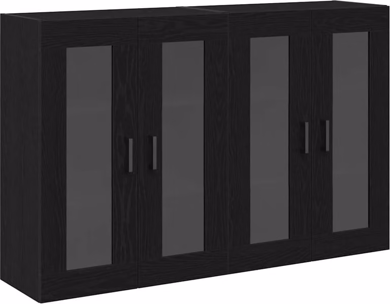 Set de 2 armarios de pared Syfax con puertas de cristal y estantes internos en acabado roble, An/P/Al: 69,5 x 34 x 90 cm