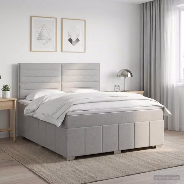 Cama box spring híbrida Maison Exclusive con colchón de muelles ensacados en gris claro y blanco, An/P/Al: 140 x 200 x 45 cm