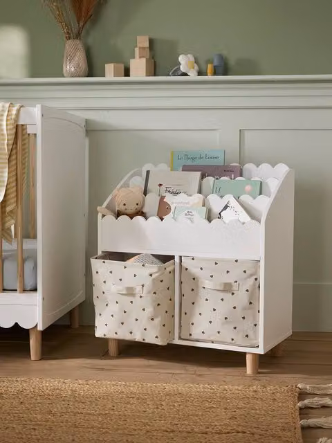 Pack de 2 cajas organizadoras plegables con asas Vertbaudet, textil blanco estampado para habitación infantil