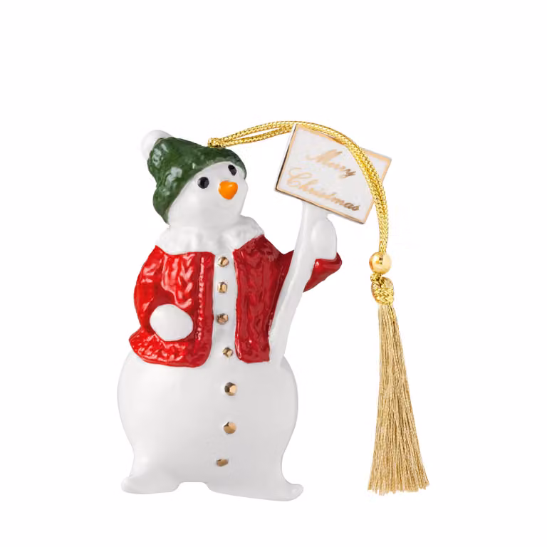 Adorno navideño de porcelana Villeroy & Boch con figura de muñeco de nieve en blanco, multicolor y dorado