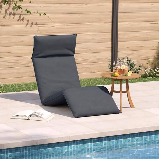 Tumbona plegable SYFAX en color antracita con tejido oxford y reposacabezas ajustable, An/P/Al: 175 x 54 x 8,5 cm