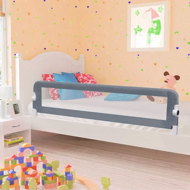 Barandilla de seguridad plegable para cama infantil vidaXL en poliéster gris, An/P: 180 x 42 cm