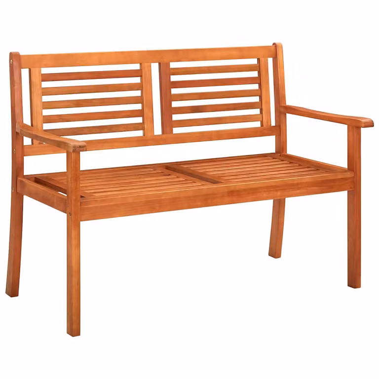 vidaXL Banco de jardín de 2 plazas en madera de eucalipto aceitada con cojines, color marrón y beige, Ancho: 120 cm