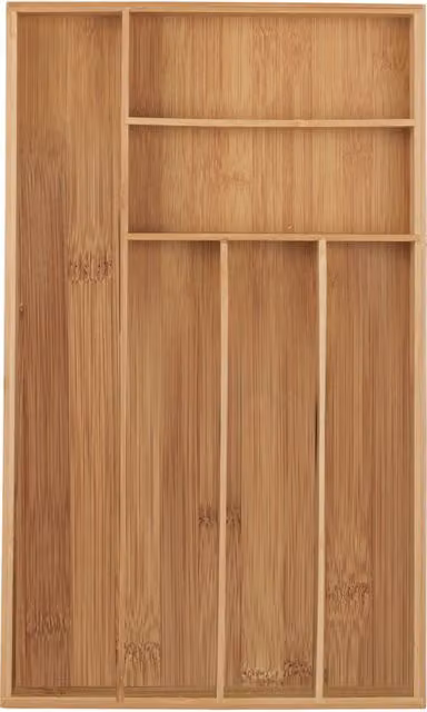 Bandeja para cubiertos Elle con 6 compartimentos de bambú y madera, color beige y marrón, An/P/Al: 46 x 27,5 x 5 cm