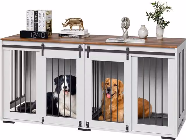Jaula para perros tipo mueble Vevor con doble caseta, 2 puertas correderas, separador y 2 bandejas extraíbles, An/P/Al: 180 x 60 x 86,1 cm
