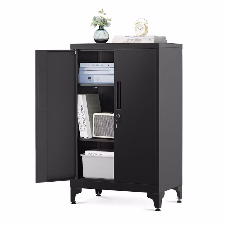 SONGMICS Archivador de Oficina de Metal con Cerradura y Estantes Ajustables, Negro Mate, An/P/Al: 40,2 x 25,0 x 99,0 cm