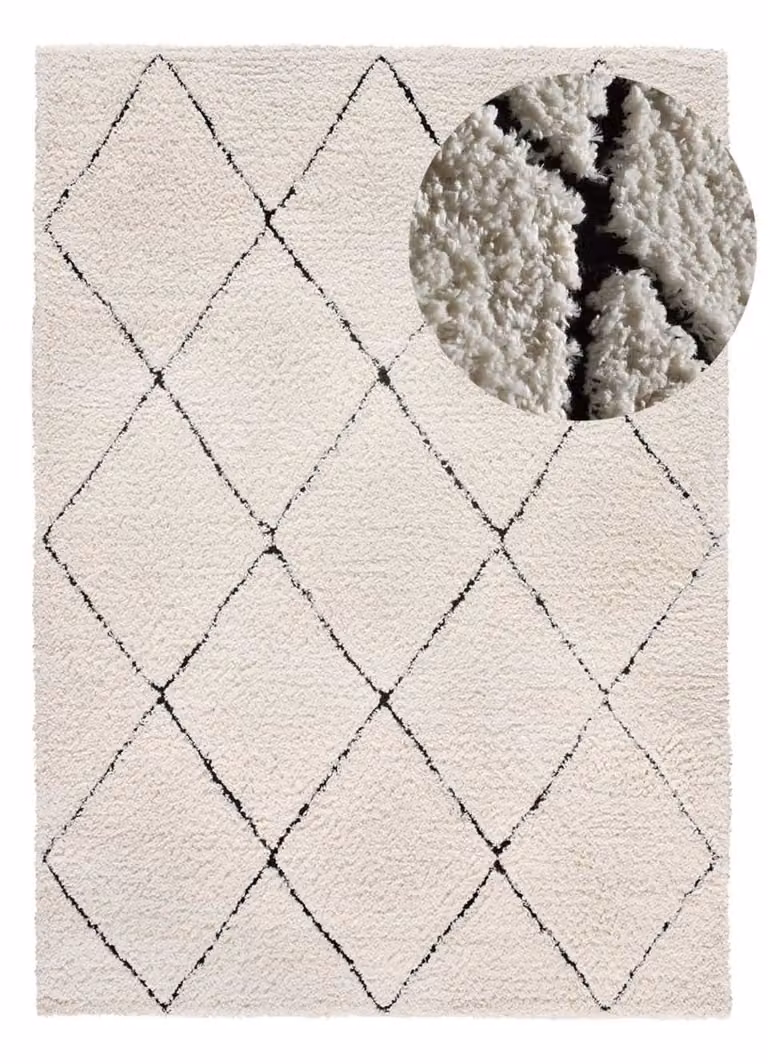 Alfombra shaggy de estilo escandinavo Atticgo rectangular en colores blanco, negro y beige, An/P: 160 x 230 cm