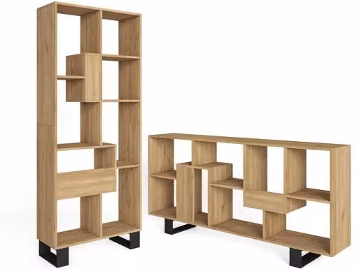 Librería estantería de diseño industrial Skraut Home en color roble y negro, An/P/Al: 67 x 31 x 174 cm