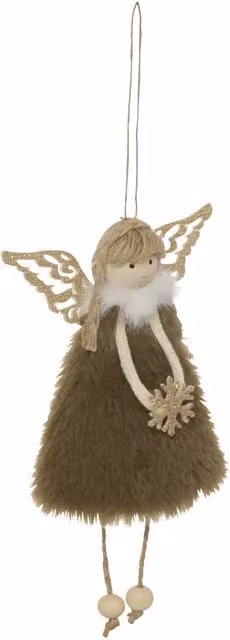 Figura de ángel colgante con vestido de texto Feeric Lights para decoración de Navidad en color caqui y beige, Altura: 17 cm
