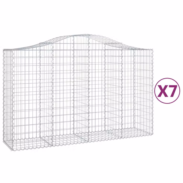 Set de 7 cestas de gaviones vidaXL en forma de arco de acero galvanizado color plata An/P/Al: 200 x 50 x 120/140 cm