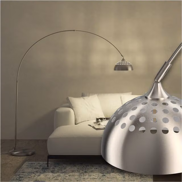 Lámpara de arco TecTake estilo retro en color plata con altura ajustable de 187 a 206 cm