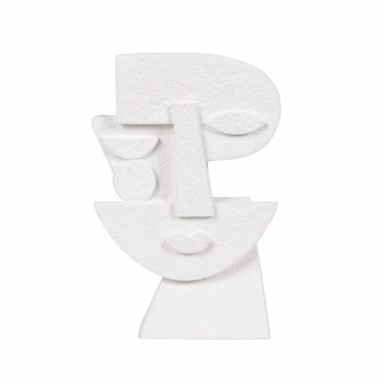 Estatuilla de cara abstracta y minimalista de cemento blanco Maisons du Monde, Altura: 21 cm