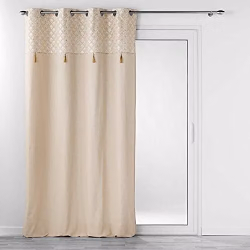 Cortina de algodón Rafina con ojales y detalles metálicos en beige y dorado, An/Al: 140 x 240 cm