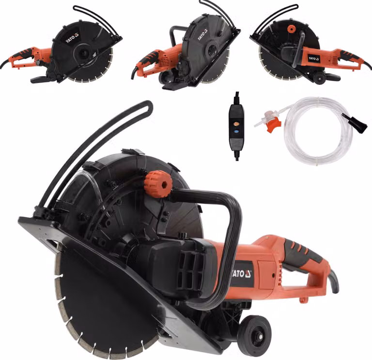 Amoladora de corte YATO de 2600 W con disco de 350 mm para hormigón y acero reforzado